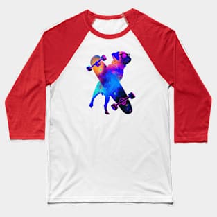 French Bulldog Trippy Space Skater With Glasses Stencil Baseball T-Shirt